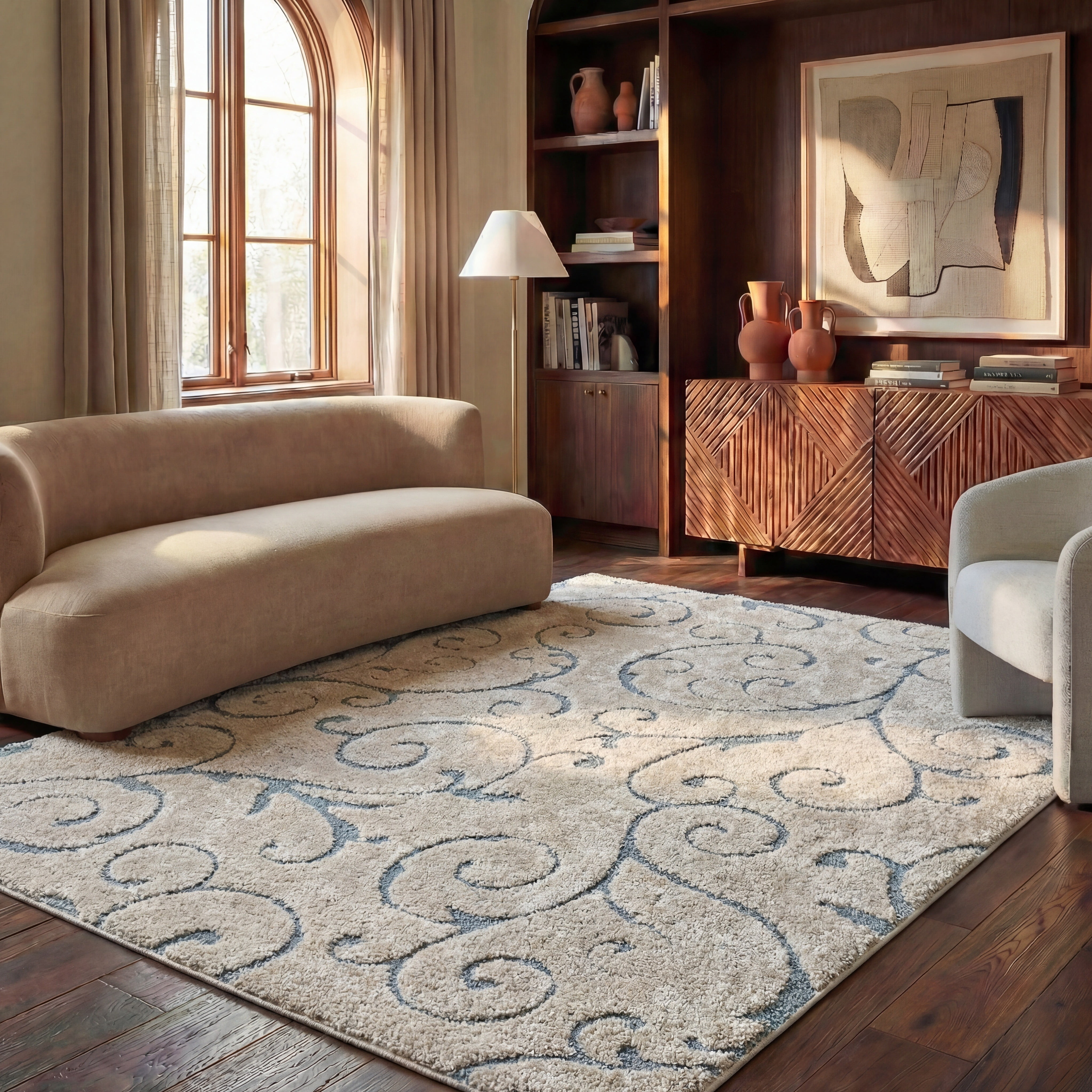 Safavieh Florida Doug Floral Vines Geometric Shag Area Rug, Beige/Blue Gray, 6' x 8'