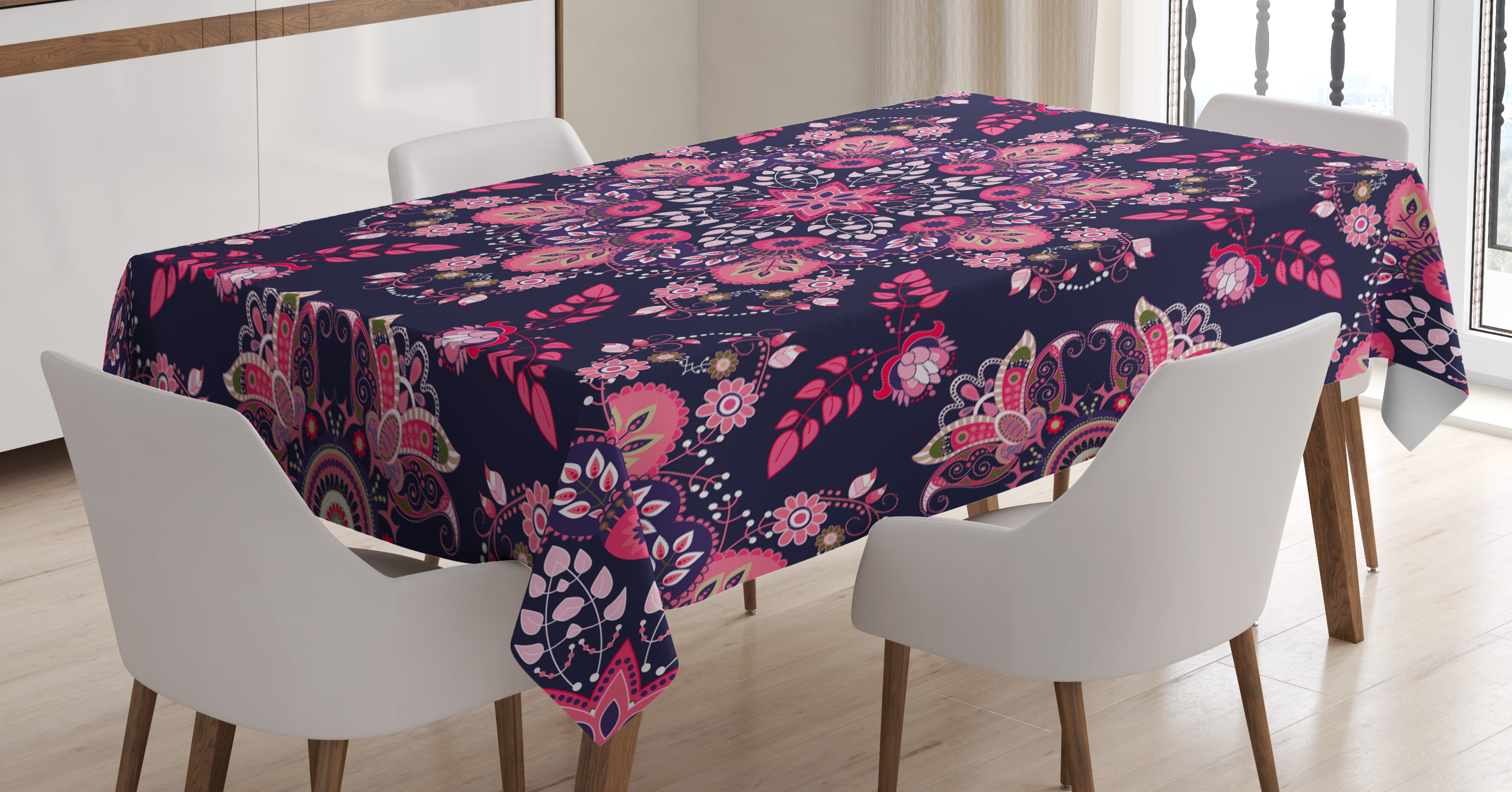 India Tablecloth, Ethnic Spring Nature Blossoms Abstract Traditional