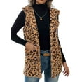 thumbnail image 3 of Women'S Buckleless Hooded Leopard Print Double-Sided Plush Vest Casual Fall Winter Vest with Pockets Dark Brown XXL, 3 of 9