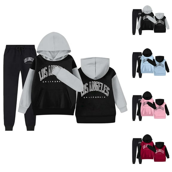 Girls' Fashion Girls Clothing Set Girls' Autumn And Winter Letter Printed Pocket Round Neck Long Sleeved Pants Hooded Sweatshirt Set