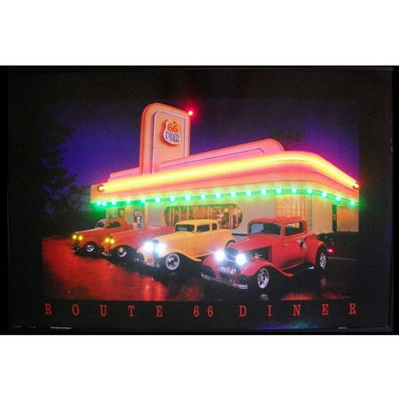 Neonetics Retro Route 66 Diner Neon LED Framed Vintage Advertisement
