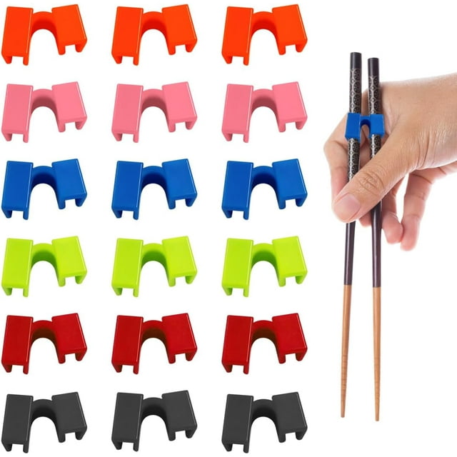 WELANE Chopstick Helpers, 18 PCS Plastic Training Chopstick Connector Holder for Beginner, Trainer and Learner (6 Colors)
