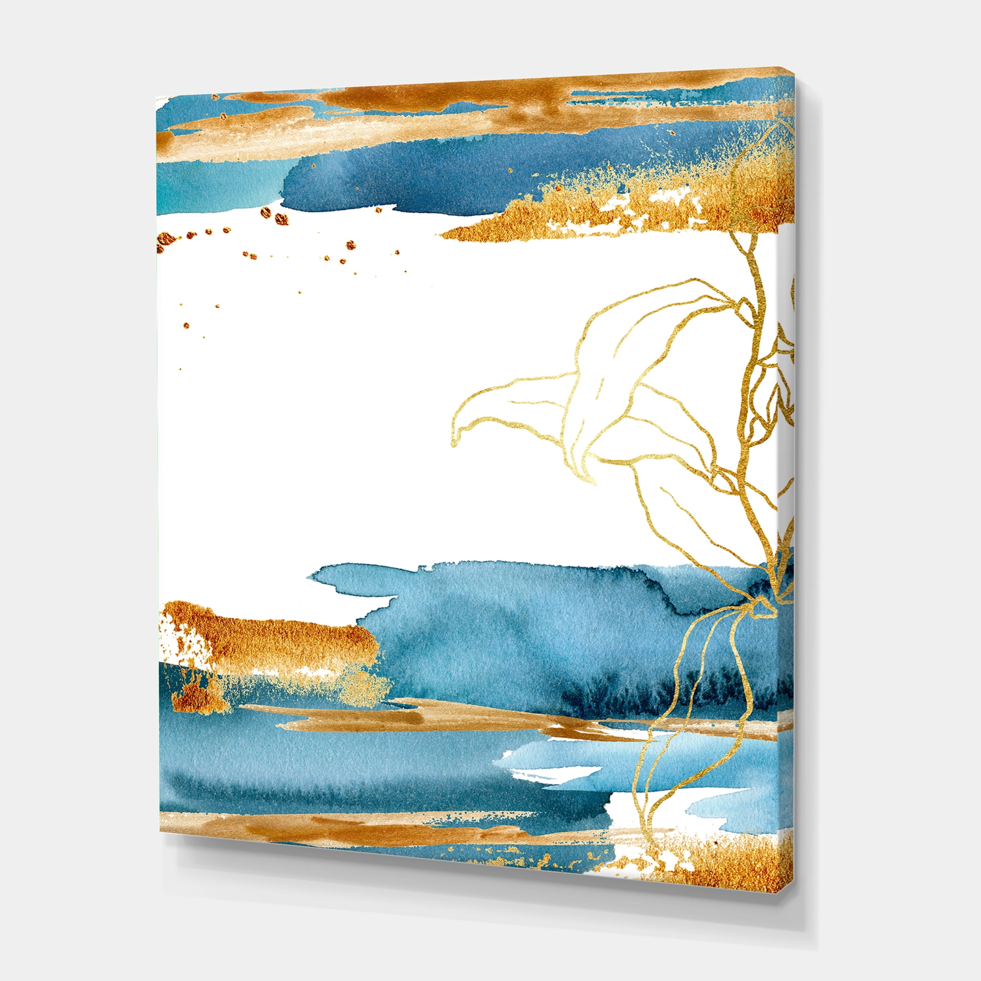 Designart ' Abstract Golden Laminaria Branch & Leaves ' Traditional Canvas Wall Art Print