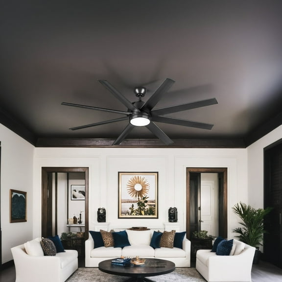Dextrus 65-Inch 8-Blade Black Ceiling Fan with LED Light, 6-Speed Quiet DC Motor, Tri-Color Temperatures for Indoor/Outdoor Spaces