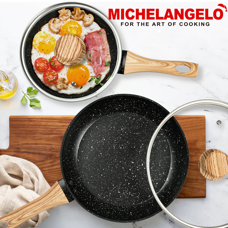 Michelangelo 10 inch Frying Pan with Lid, Nonstick Frying Pan with Lid, Frying Pan with 100% APEO & PFOA-Free Stone-Derived Non-Stick Coating