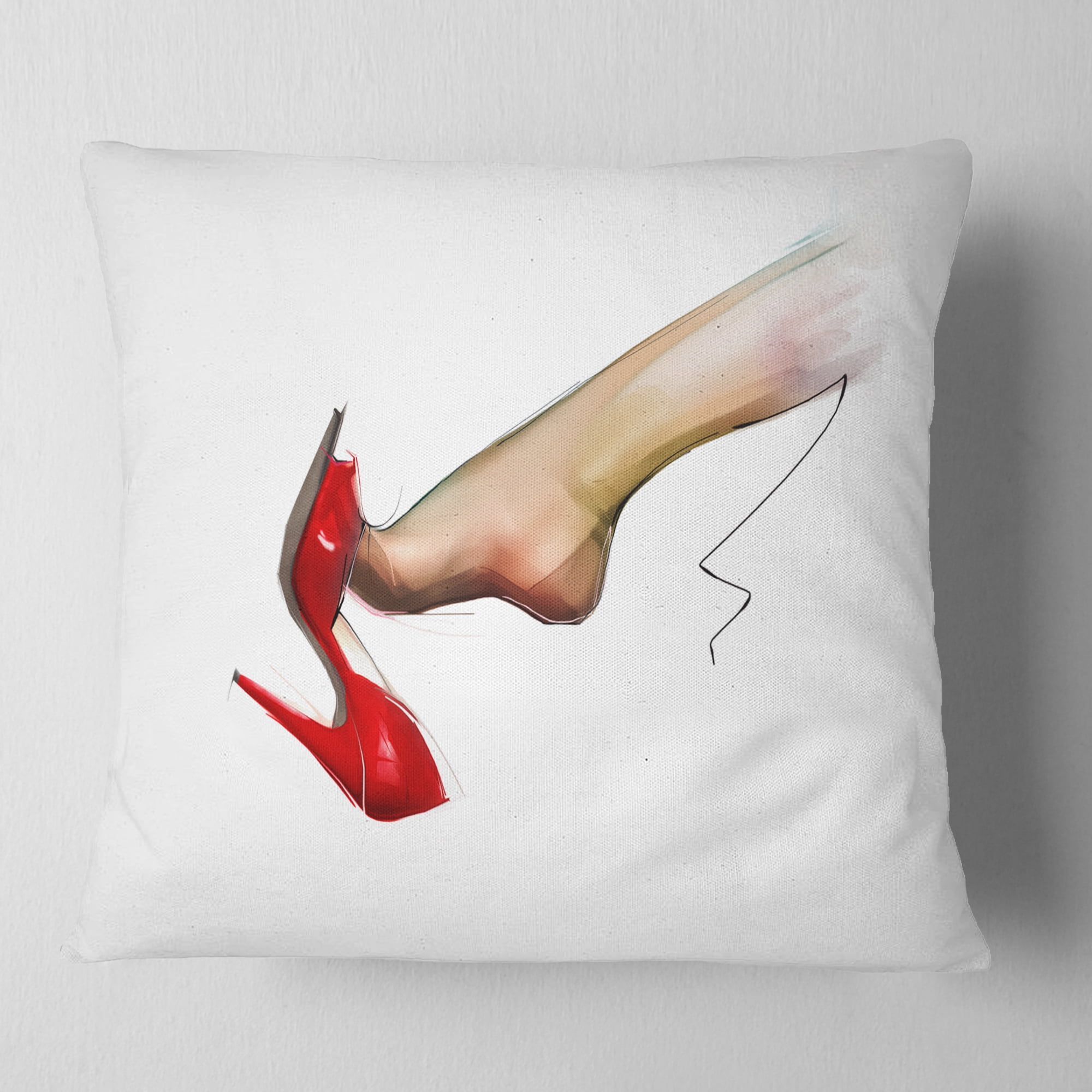 Designart Leg Wearing High Heel Red Shoe - Abstract Portrait Throw Pillow - 18x18