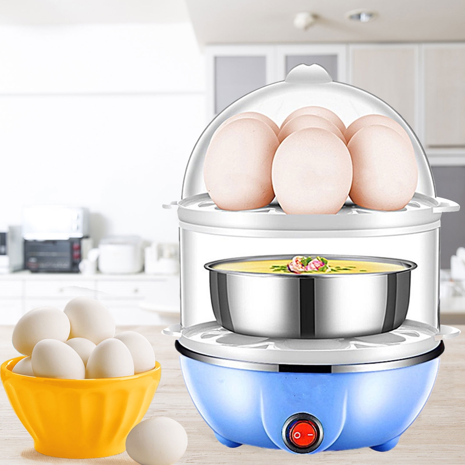 Mini Kitchen Egg Poacher 2-Layer Auto Power Off Electric Egg Steamer (White), Size: 230.00*175.00*165.00mm