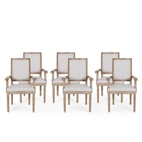GDF Studio Ashlyn French Country Fabric Upholstered Wood Dining Chairs, Set of 6, Light Gray and Natural