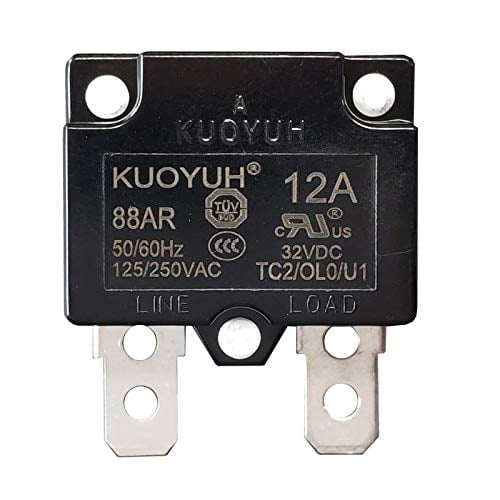 KUOYUH USA 12 Amp 125/250VAC 32/50VDC 88AR Series Automatic-Reset Thermal Overload Protector Circuit Breaker (1 Pack)