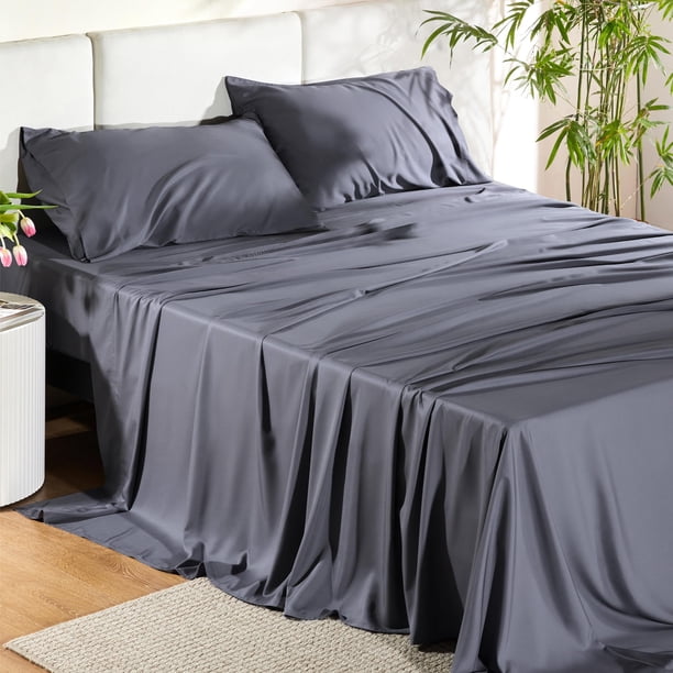 Juego de sábanas Bedsure King Size Cooling Rayon Bamboo, gris oscuro
