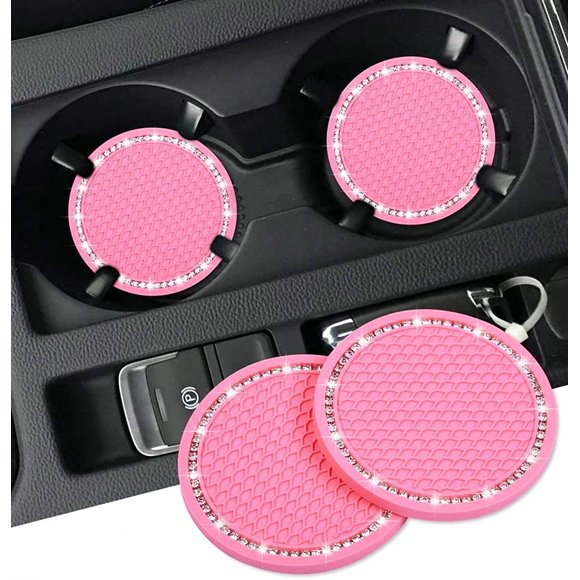 2PCS Car Cup Coaster Universal Vehicle Bling Travel Auto Cup Holder Bling Car Accessories 2.75 inch,Rhinestone Anti Slip Insert Coaster for Most Car Interior(Pink)