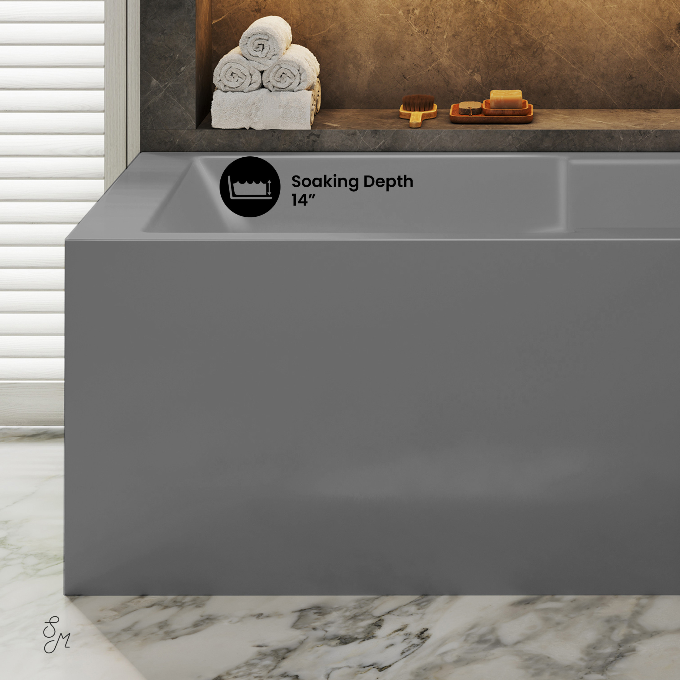 Claire 60 x 32 Right Drain Soaking Alcove Corner Apron Bathtub in Glossy Gray