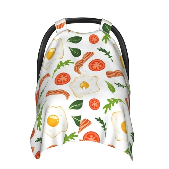 Car Seat Cover Baby - Bacon Vegetable Hobo Eggs Breathable Infant Car Seat Cover for Baby Carseat, Lightweight Comfort Baby Essentials Must Haves Newborn Stuff for Girl Boy