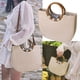thumbnail image 3 of EeaseMX Bolso de hombro de paja para mujer, moderno, redondo, con asa de madera, de diseñador de marca, para playa, verano, viajes, bolso de mano (caqui), 3 of 7