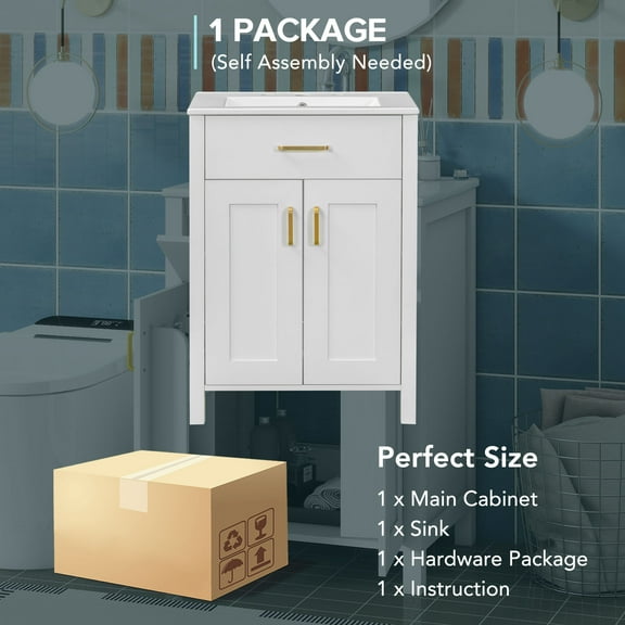 MAYEERTY 24" Bathroom Vanity Combo - With Ceramic Sink, Luxurious Space-Saving Design for Small Bathrooms