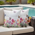 thumbnail image 5 of Spring Tulips Pillow Covers 2 Pack Watercolor Colorful Floral Leaf Butterfly Wood Grain Pillowcase Waterproof Outdoor Throw Pillow Cover for Patio Garden Square Cushion 18”x18”, 5 of 9