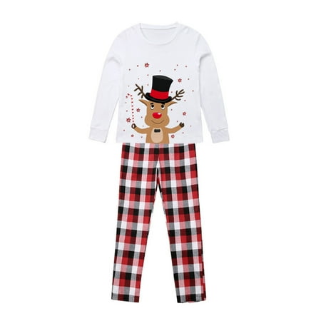 

Christmas Matching Family Pajamas Set Casual Long Sleeve Cute Cartoon Deer Print Tops + Plaid Pants Sleepwear 2Pcs Clothes Set