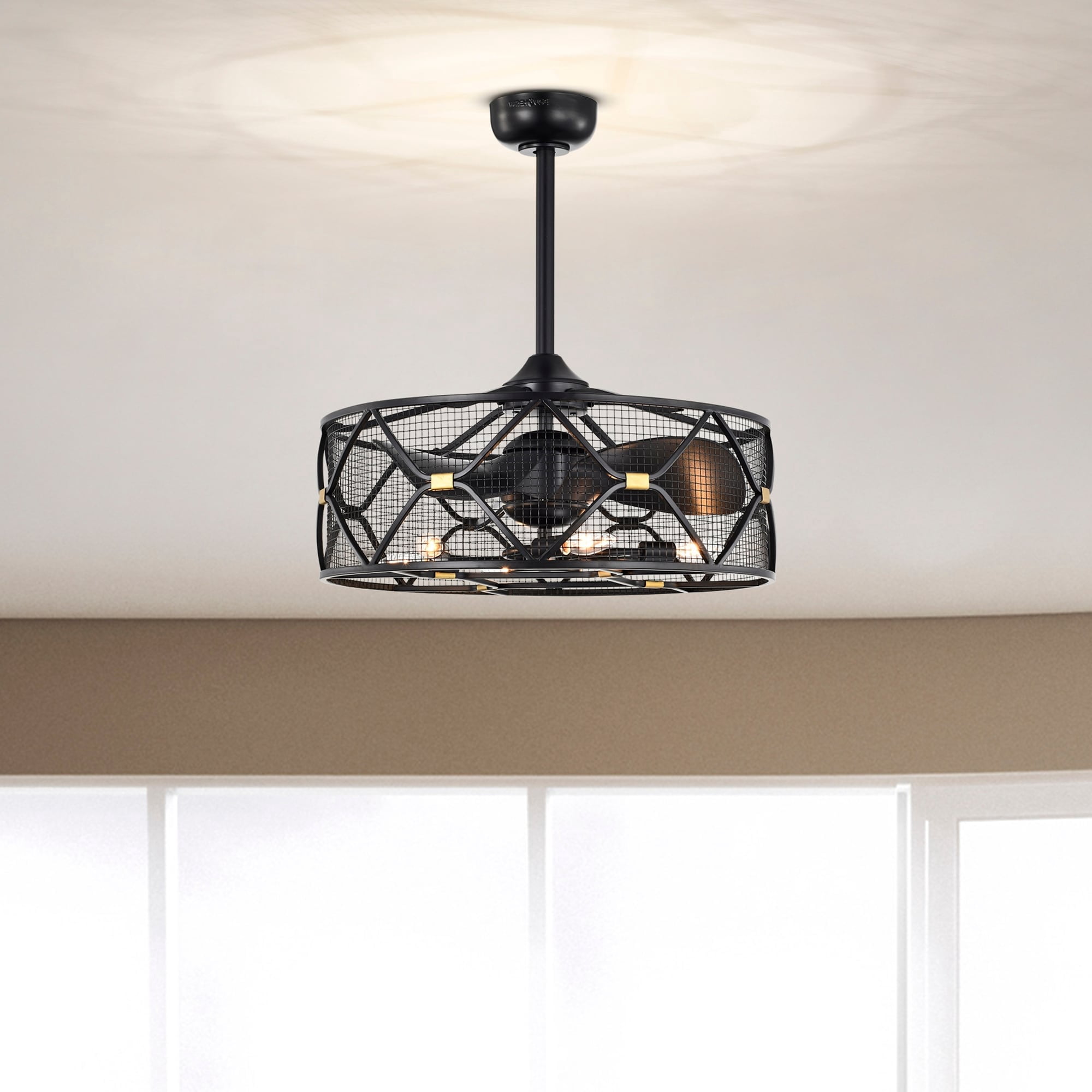 Nelle 24.3 in. Indoor Black Finish Ceiling Fan with Light Kit and Remote