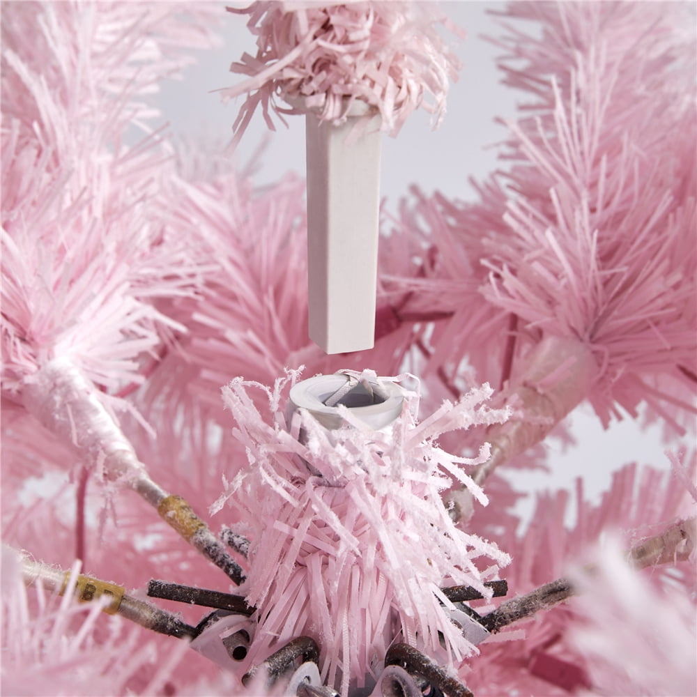 Renwick Clear Prelit Incandescent Pink Snow Flocked Spruce Decorative Artificial Christmas Tree, 7.5'