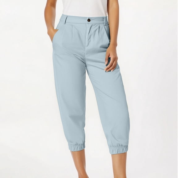 Qulqfy Blue Pants for Women Casual Petite Chinos High Waisted Solid Color Lounge Capris Scrub Joggers for Women S