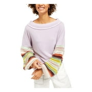 FREE PEOPLE Womens Purple Color Block Long Sleeve Boat Neck Sweater Size: L