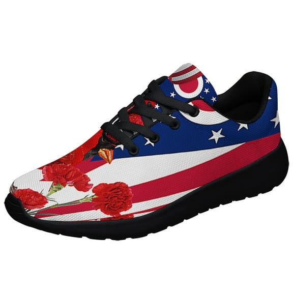 Ohio Stte Cardinal and Scarlet Carnation Flower Shoes Sneakers Black Size 3.5