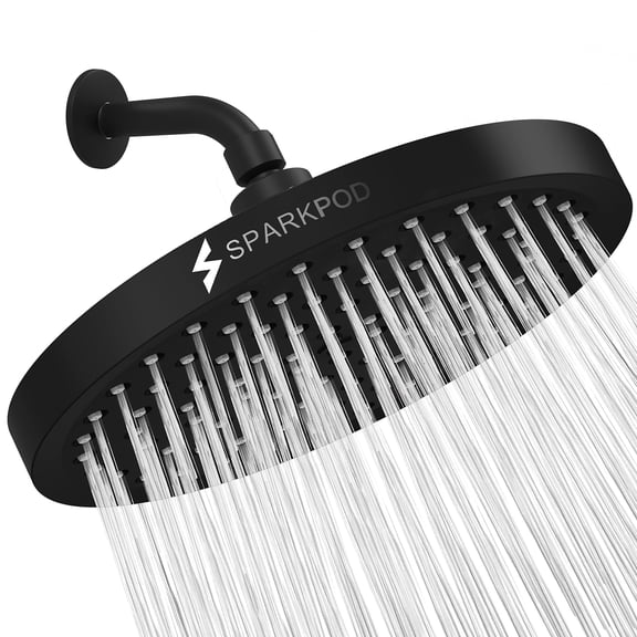 SparkPod High Pressure Rainfall Shower Head, Easy Install, Energy Saving (8" Round, Midnight Black Matte)