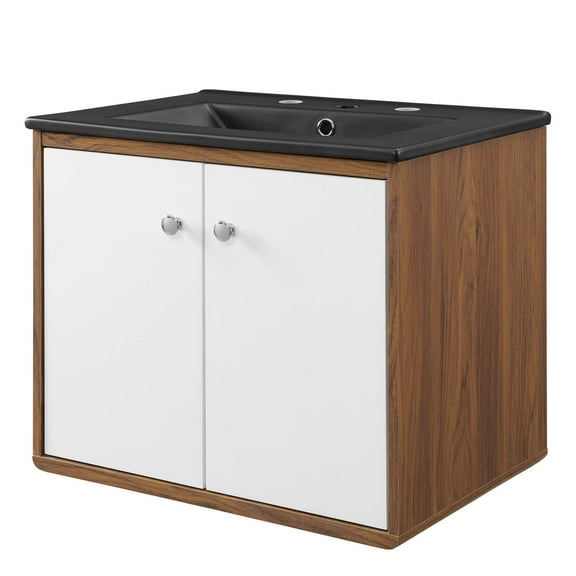 Sink Vanity Cabinet, Wall Mounted, Wood, White Black, Modern Contemporary Urban Design, Hotel Bedroom Bathroom Master Suite Guest