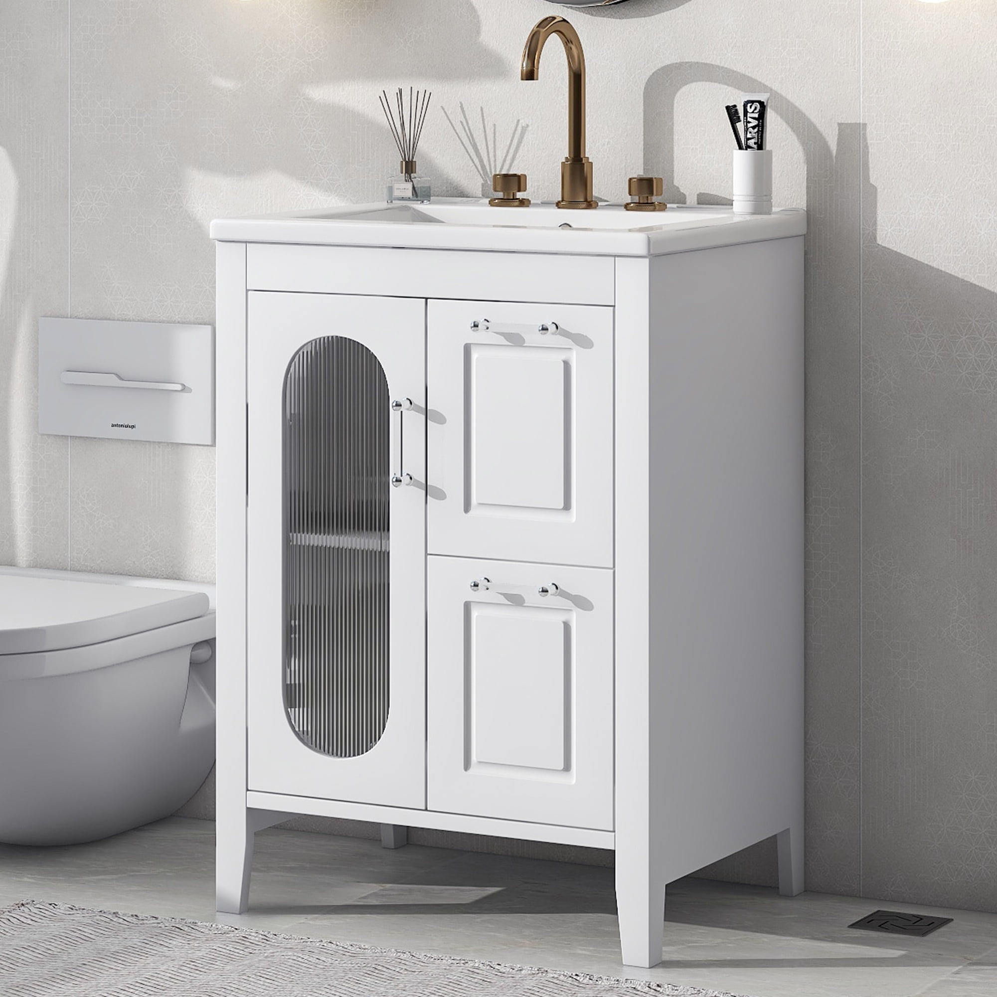 Euroco 24" Bathroom Vanity with 1 Sink,Two Drawers and Door, Adjustable Shelf