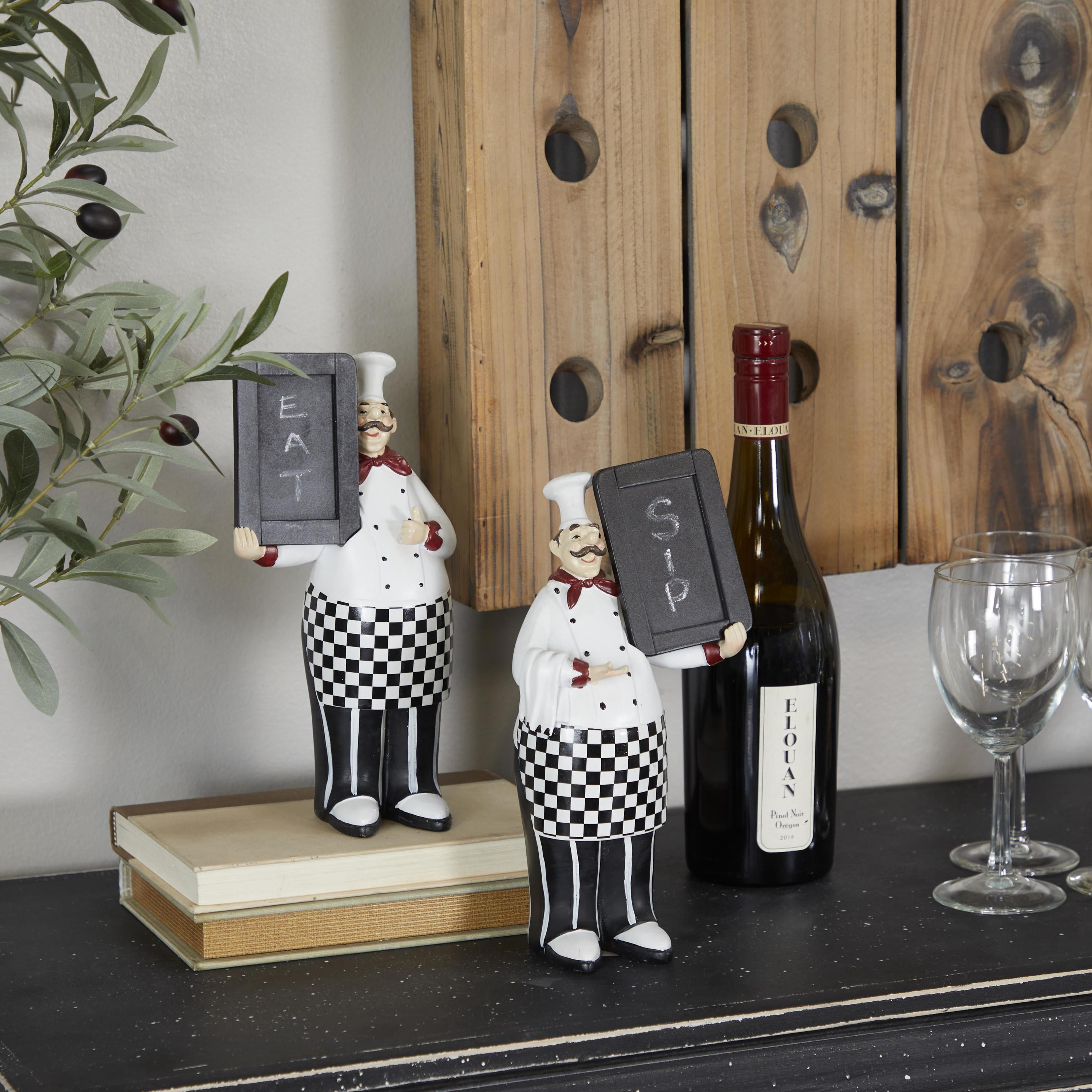 DecMode Polystone Traditional Small-Sized Italian Chef Decorative Sign Set with Rectangular Chalkboards 5"W x 12"H, with Black, White and Blue Finish