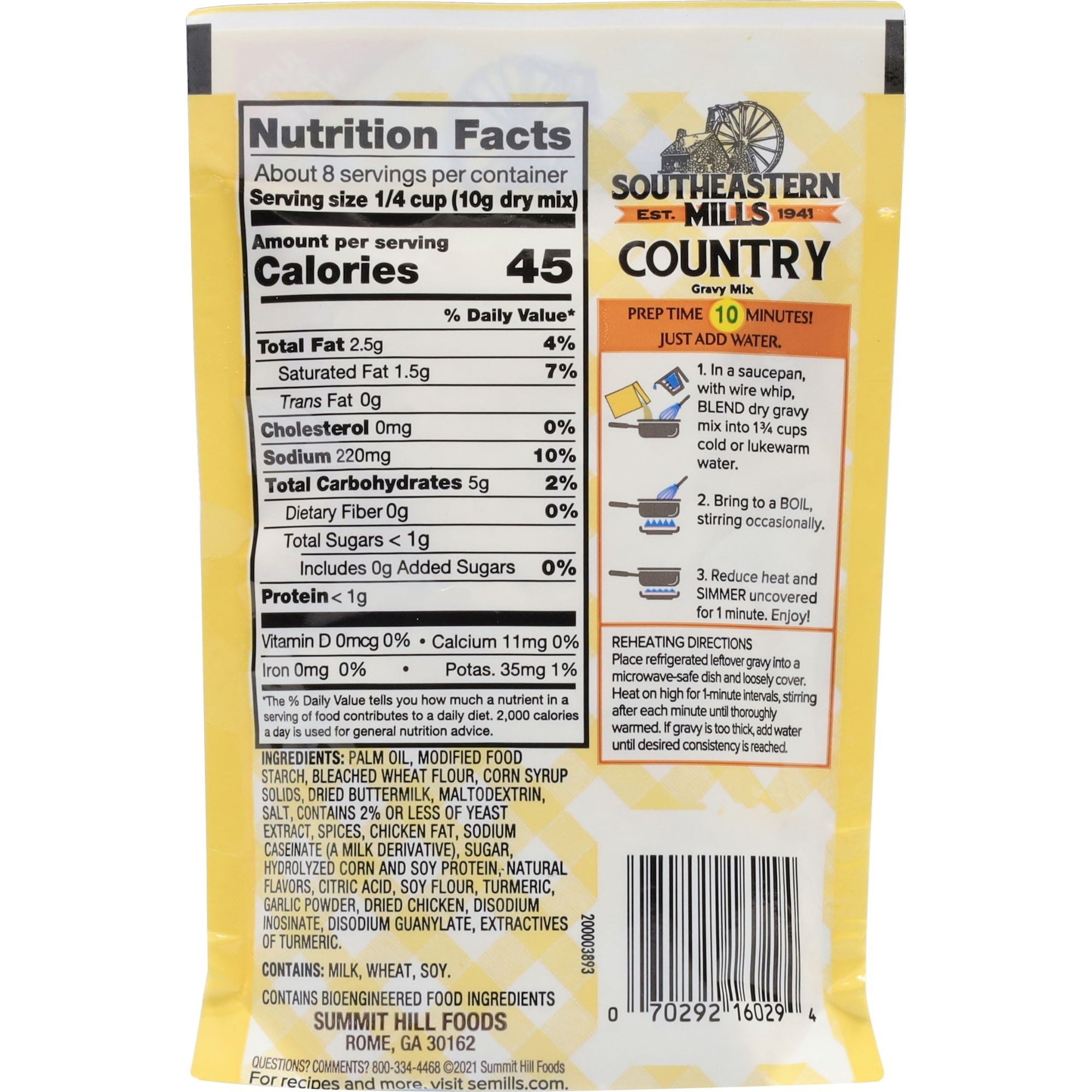 (12 pack) Southeastern Mills Country Gravy Mix, 2.75 oz Pouch – No Cholesterol, Easy to Prepare, Perfect for Biscuits, Mashed Potatoes & More