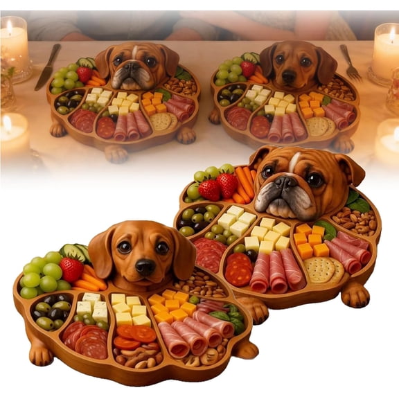 Dog Wooden Charcuterie Board, Cute Dog Shaped Food Platter Funny Table Decor, Natural Wood Rustic Farmhouse Serving Board for Cheese, Meat, Fruit, Snacks (C 2Pcs)