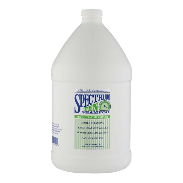 Chris Christensen Spectrum 10 (Diez) Champú Ultra Concentrado Para Perros De Pelaje Suave Rinde Hasta 16 Botellas Novio Como Un Profesional Hidrata Suaviza Los Pelajes Secos Y Rizados Todo Tipo De Pel