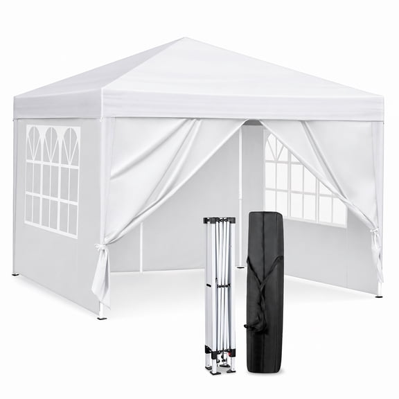 10x10 FT Pop Up Canopy Tent with 2 Doors and 2 Windows, Slant Legs and Carrying Bag, Easy Setup Outdoor Shelter for Patio, Garden, Beach, White