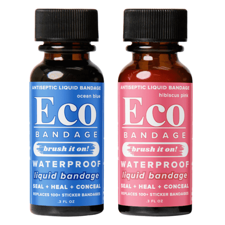 (2 Pack) Eco Bandage Waterproof Liquid Bandage, Ocean Blue and Hibiscus Pink, 0.3 oz/ each