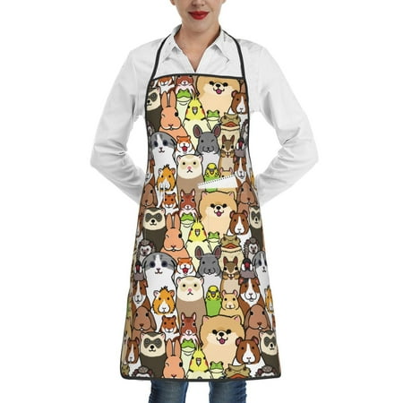 

Lukts Doodle Pet Animals Face Pattern Kitchen Apron Waterdrop Resistant Apron with adjustable Aprons for Women and Men with Pockets Cooking Apron