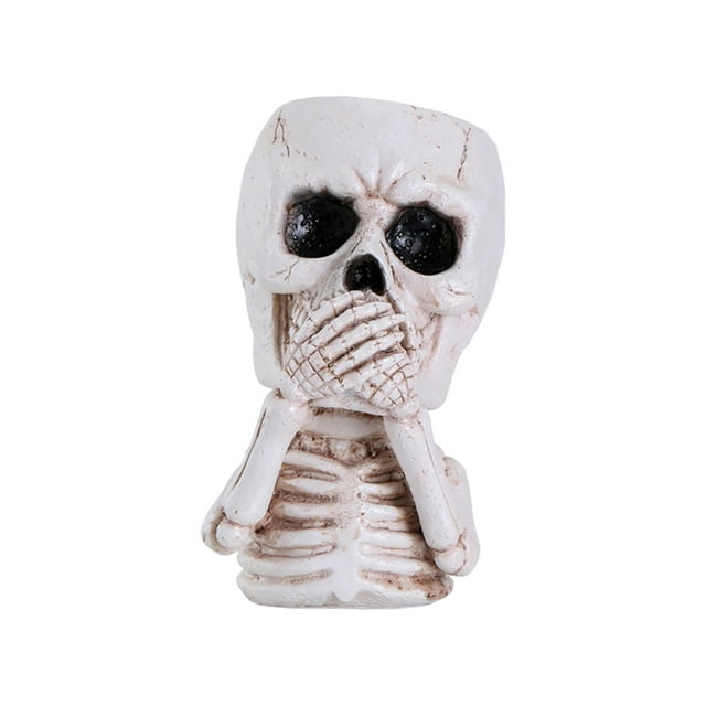 Hand Painted Skull Flower Pot Design B Resin Halloween Decor Planter Outdoor Patio Plant Container Do Not Listen Feature Decorative Display B