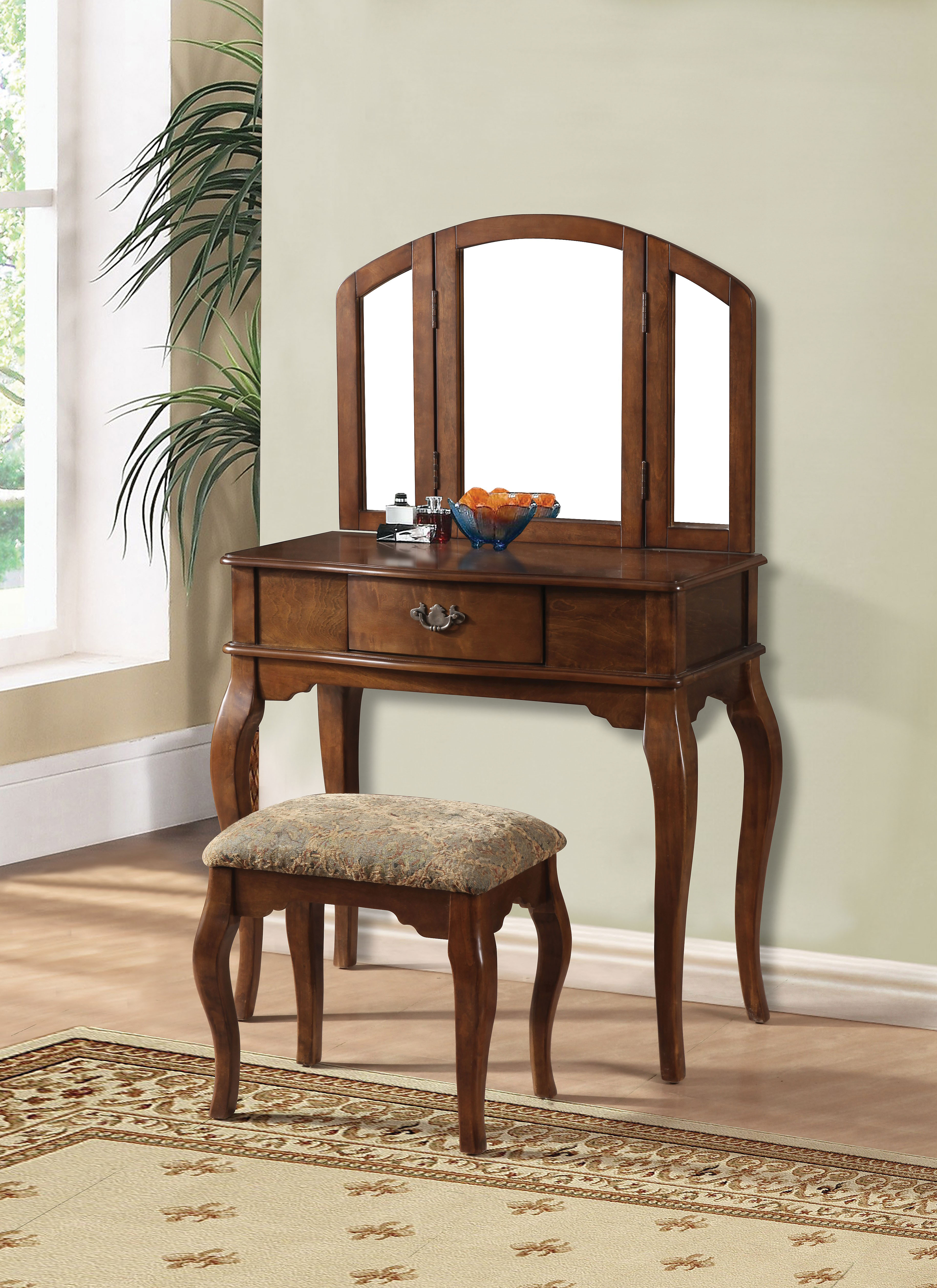 Acme Maren Vanity Desk and Stool in Oak Finish 90094