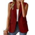 thumbnail image 2 of Charmgo Vest Tops for Women, Women's Sleeveless Coat Solid Color Cardigan Suit Casual Lapel Cardigan Jacket with Pockets Dress Vest Women, Burgundy Vests Women XXXL, 2 of 9