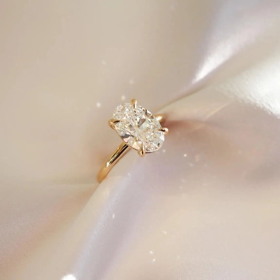 Diiro Oval Cut Moissanite Diamond Ring, Solitaire Engagement Ring for Women, 10K Vermeil Yellow Gold Ring, Classic 4 Prong Setting Proposal Ring