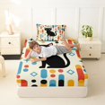 thumbnail image 3 of Manfei Mid Century Black Cat Twin Fitted Sheet, Boho Rectangle Bedding, Cream Red Blue, 2 Pieces, 1 Fitted Sheet and 1 Pillowcase, 3 of 6