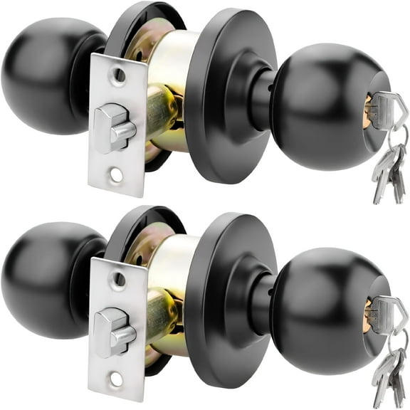 TALENO 2 Pack Door Knob with Lock Key Bedroom Doors Handle Locks for Exterior and Interior Doorknob Entry Doors Knobs for Home Bathroom,Matte Black