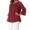 thumbnail image 2 of DYMADE Womens Round Neck Long Sleeve Solid Color Pleated Basic T-Shirt Blouses Plus Size, 2 of 3