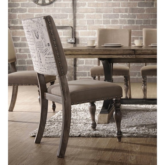 Two-piece Birmingham Script Printed Driftwood Dining Chairs with Nail Head - Solid Wood for Daily Meals