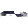 thumbnail image 3 of Modern Contemporary Urban Design Outdoor Patio Balcony Ten PCS Sectional Sofa Set, Navy Blue White, Rattan, 3 of 9