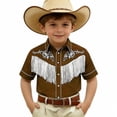 thumbnail image 4 of Boys T Shirts Boys 3D Cowboy Print Short Sleeve Button Down Shirt Girls Tops Brown 14-15 Years, 4 of 4