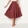thumbnail image 5 of Skirt for Women Casual Plus Size Skirts Summer Large Solid Womens Skirts Elastic Waist Flax A-line Ankle Skirt for Women Long, Wine, 5 of 9