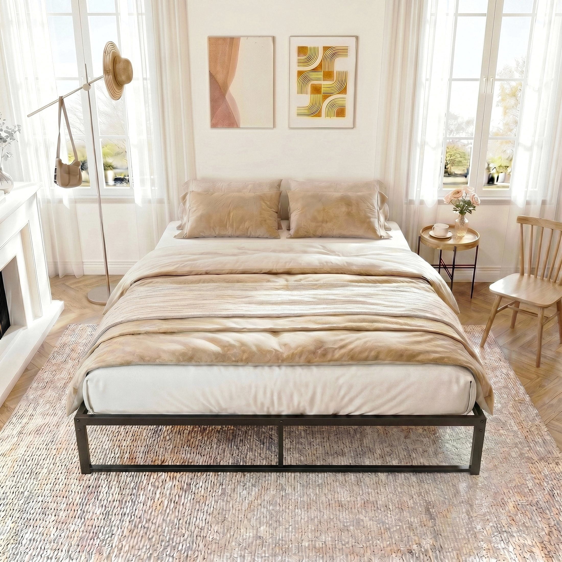 Sifurni King Size Heavy Duty Metal Platform Bed Frame, 14 Inches Under-Bed Space, No Box Spring Needed, Black