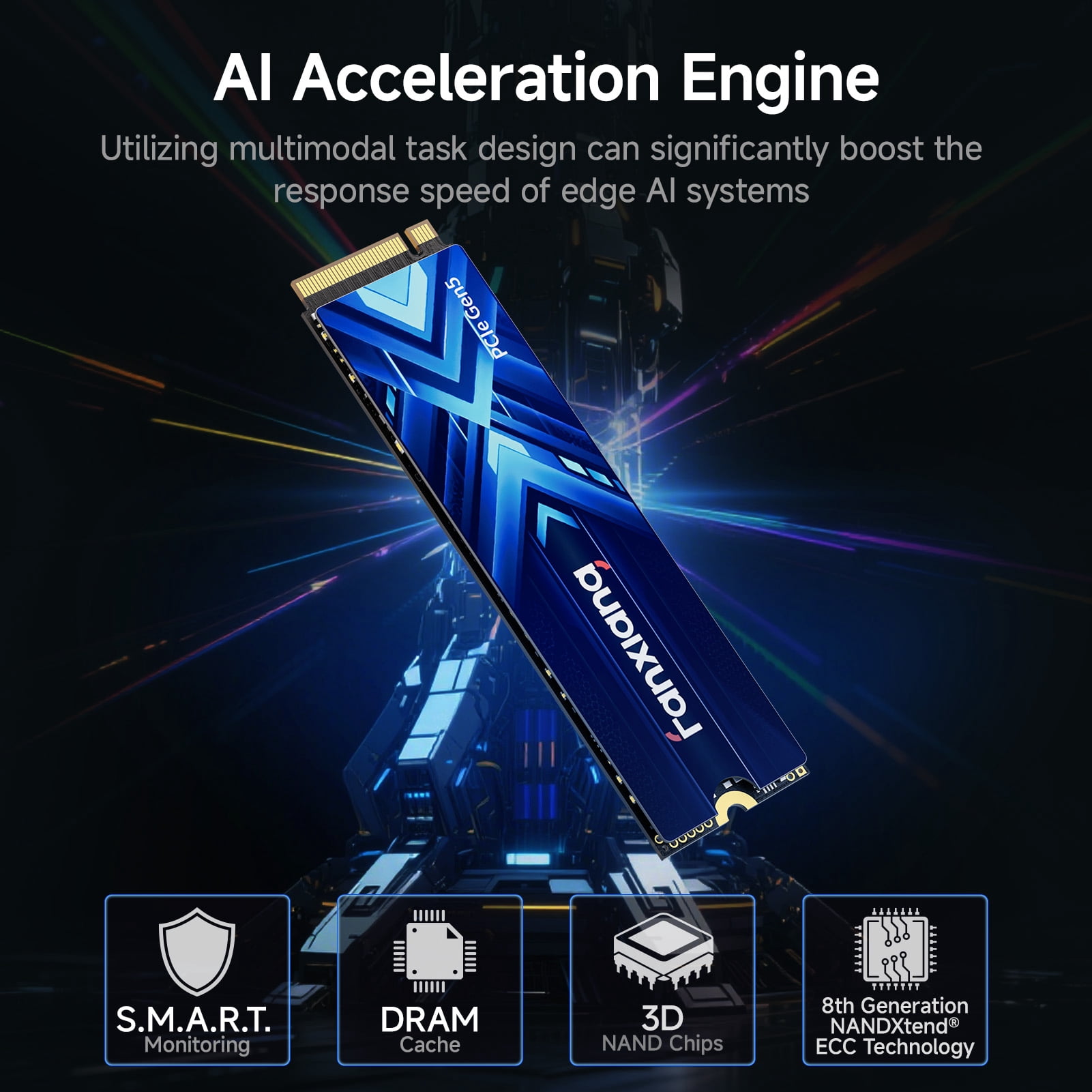 Fanxiang 1TB PCIe 5.0 x4 NVMe M.2 SSD, Up to 14000MB/s DRAM Cache SLC NAND High Performance Solid State Drive for Gaming AI PC Laptop
