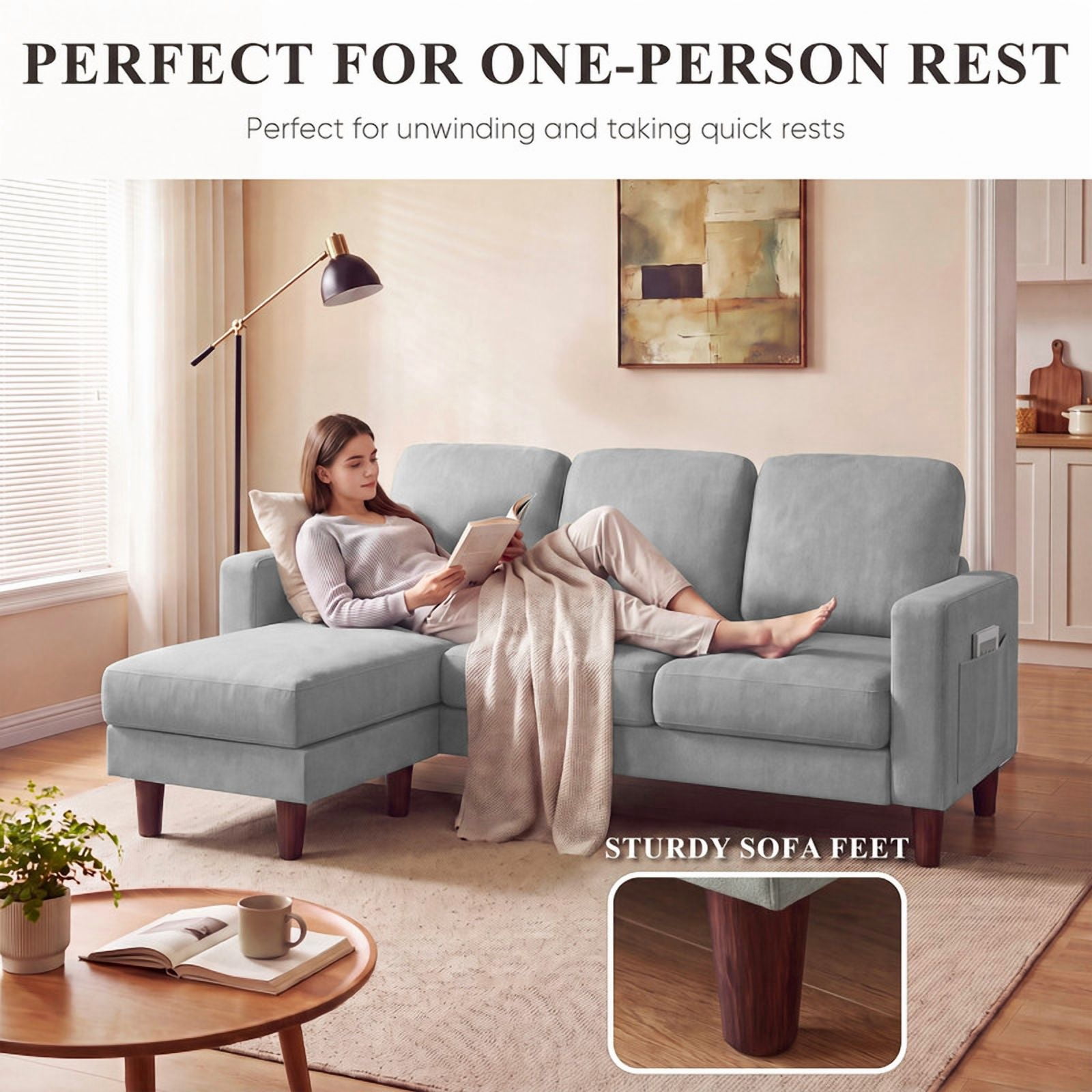 Lacoo L-Shaped Sofa Couch, 72" Modern Reversible Chaise Cloud Sofa with Cushions for Living Room, Apartment and Small Space, Gray